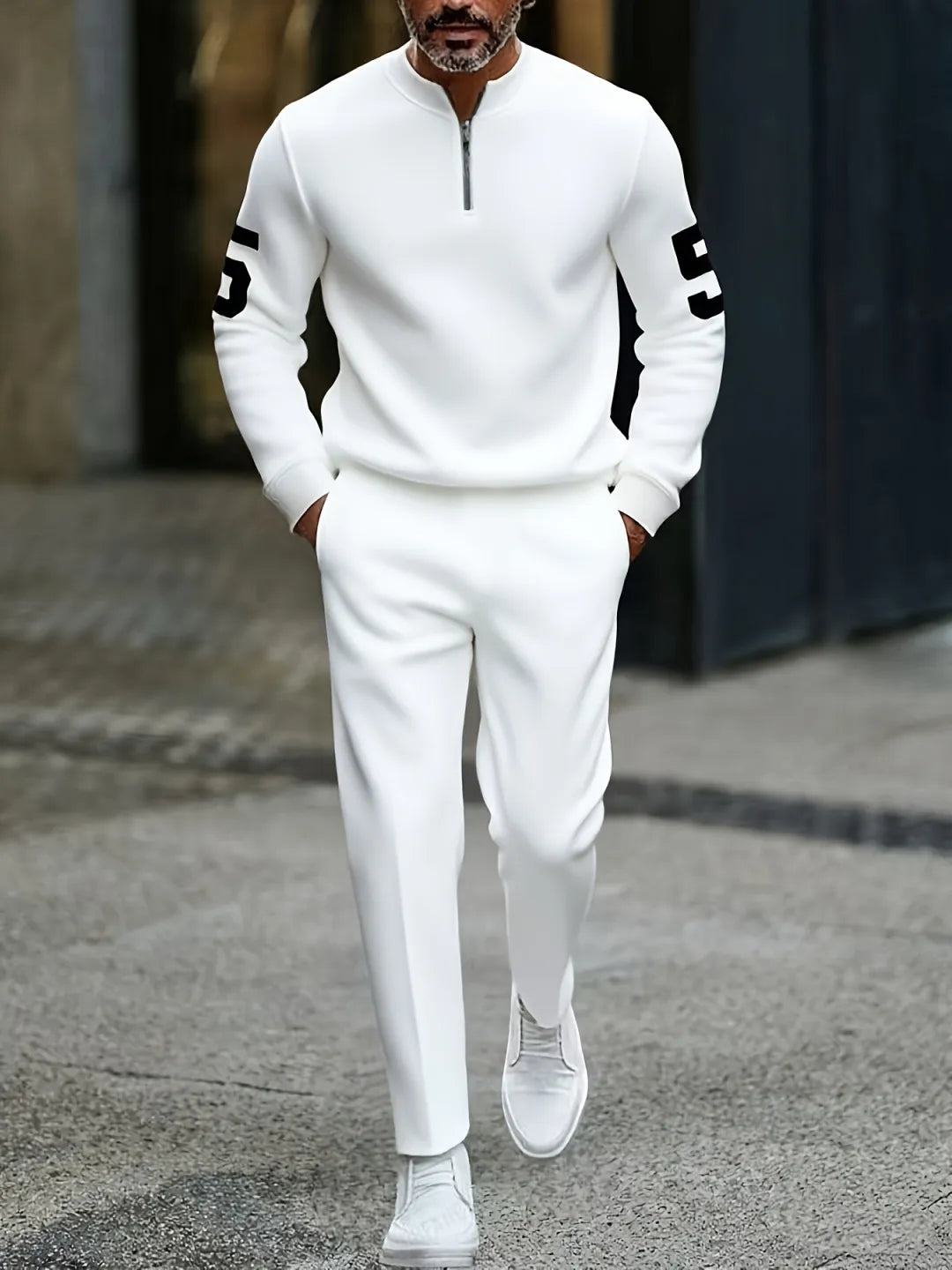 Quarter Zip Sweater & Trousers Two-Piece Set - DUVAL