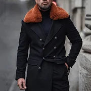 Color Block Eco Fur Coat - DUVAL