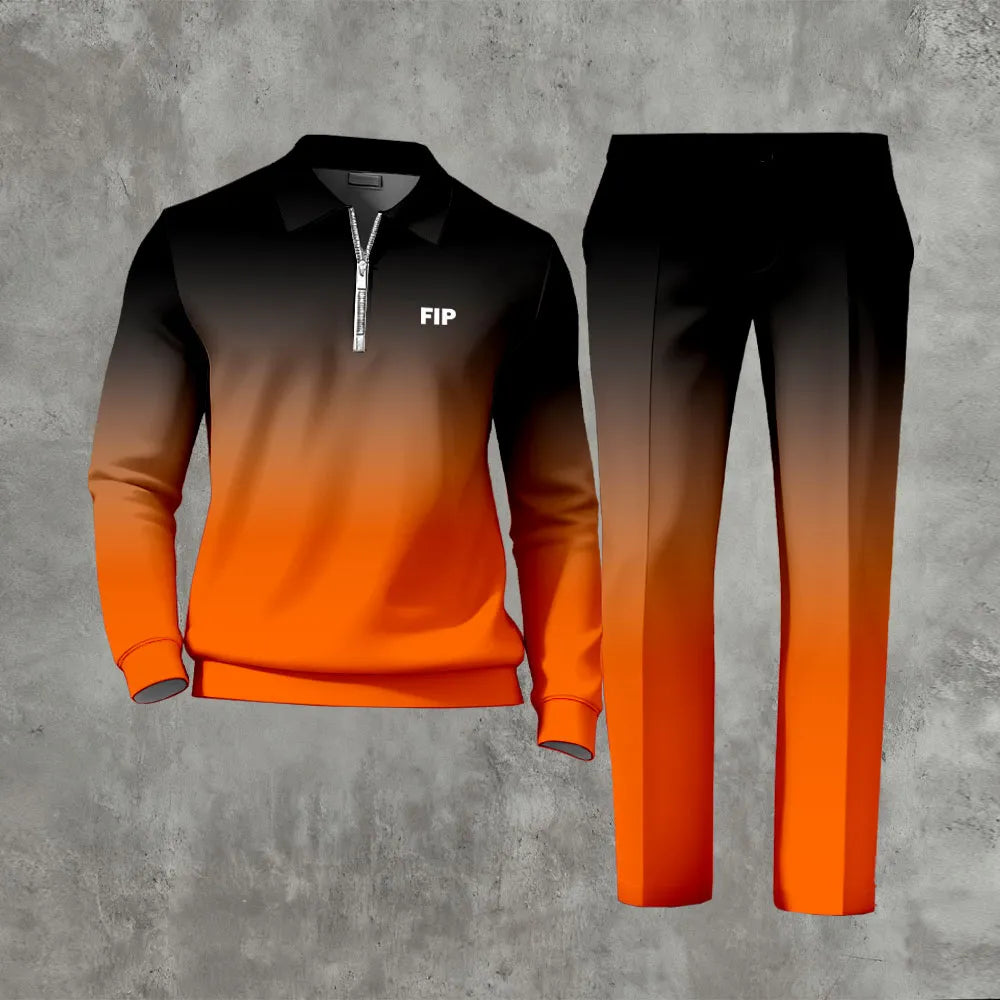 Long Sleeved Casual Quarter Zip Two-Piece Set - DUVAL