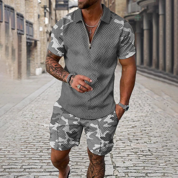 Camouflage Polo Shirt And Shorts Co-Ord