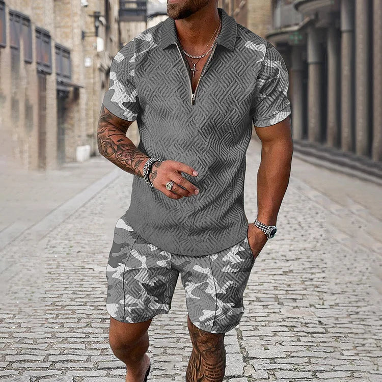 Ensemble polo et short à manches camouflage pour hommes