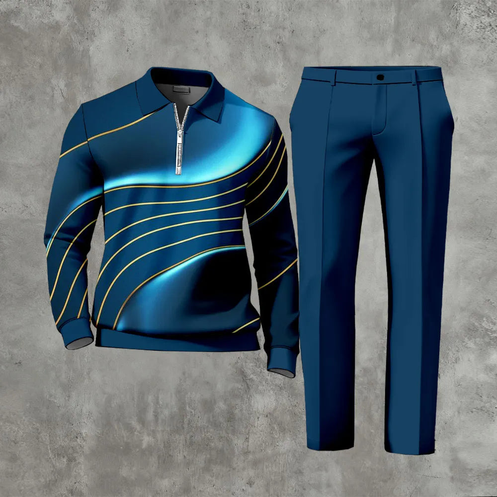 Long Sleeved Casual Quarter Zip Two-Piece Set - DUVAL