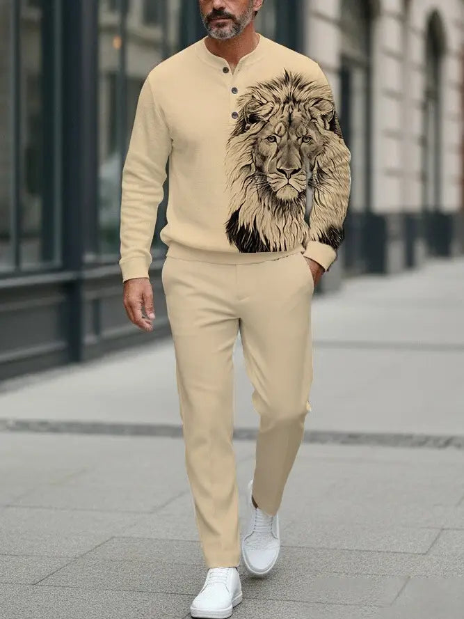 Long Sleeve Long Pants Button Two-Piece Set - DUVAL