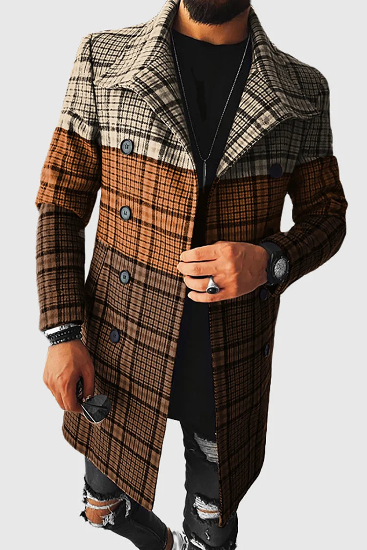 Color Block Check Coat