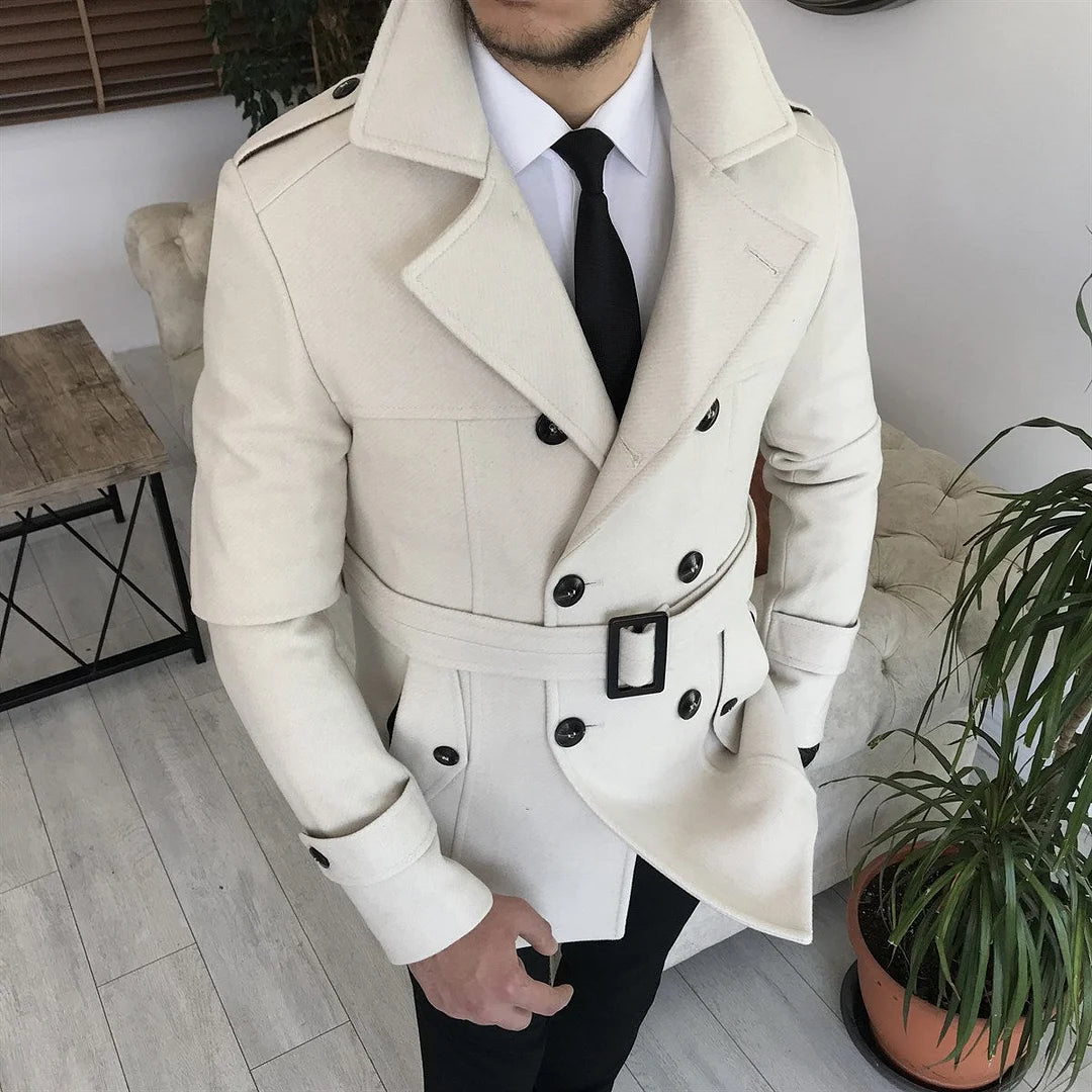Classic White British Style Short Trench Coat - DUVAL