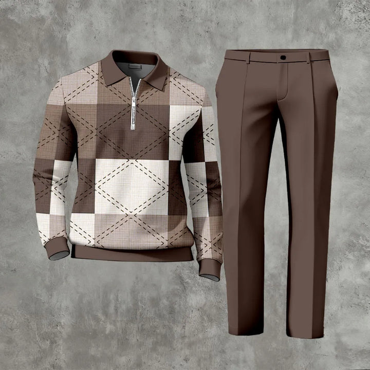 Long Sleeved Casual Quarter Zip Two-Piece Set - DUVAL