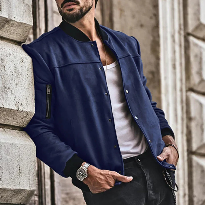 Suede Stand Collar Button Jacket - DUVAL