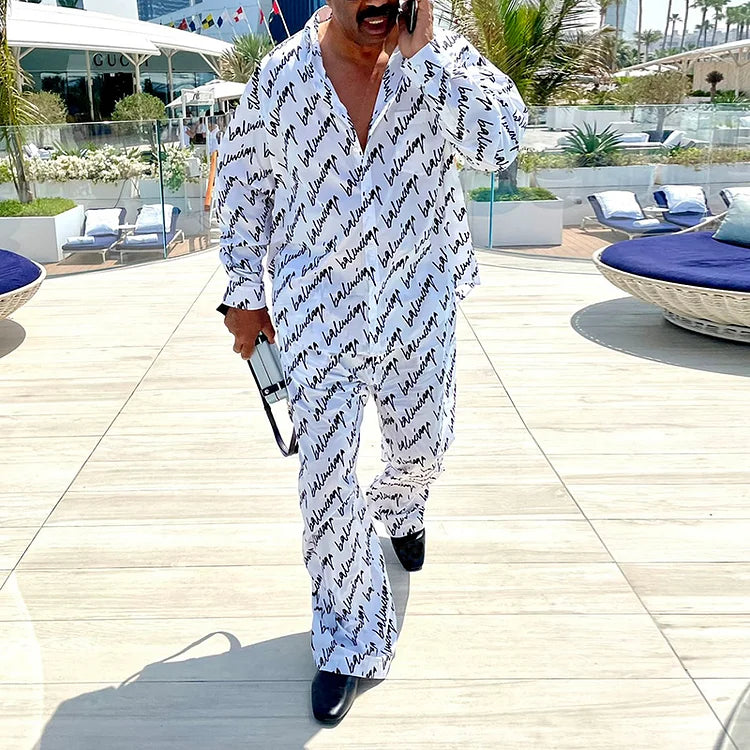 Fashion Letter Print Casual Shirt And Pants Co-Ord - DUVAL