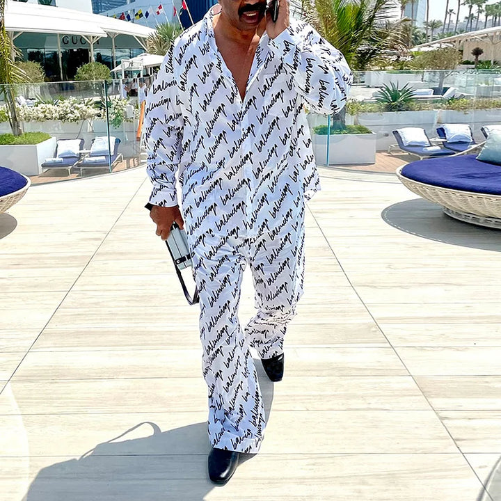 Fashion Letter Print Casual Shirt And Pants Co-Ord - DUVAL