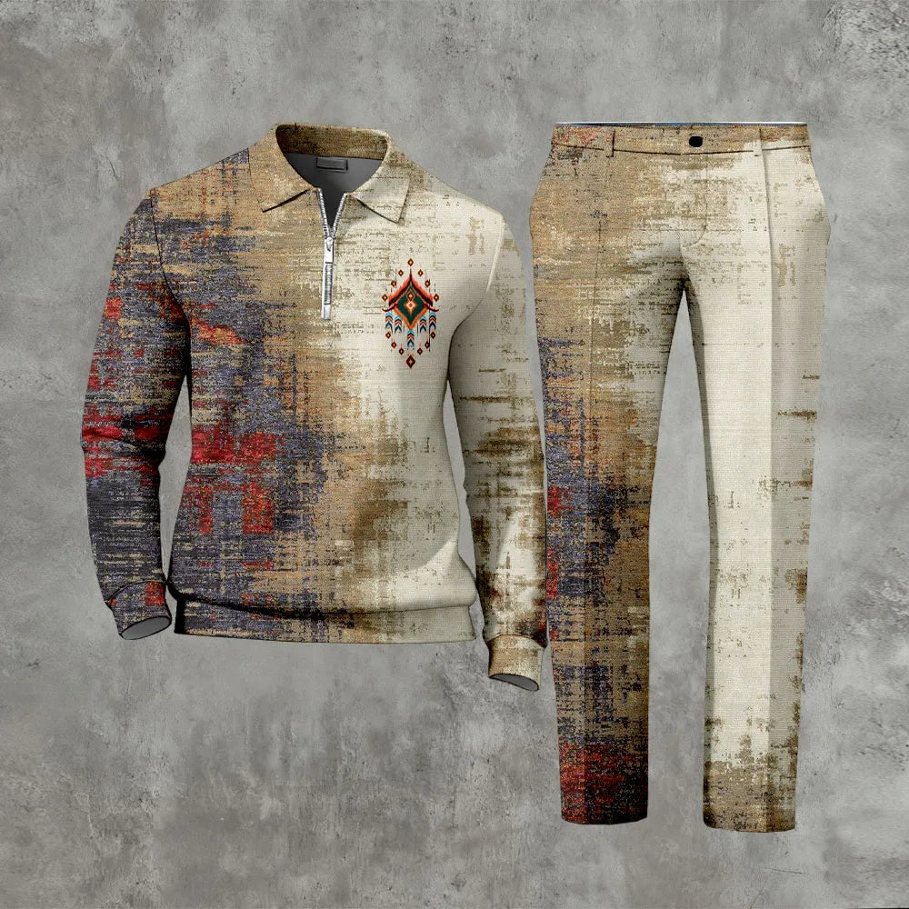 Long Sleeved Casual Quarter Zip Two-Piece Set