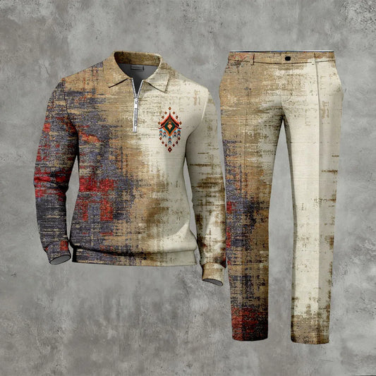 Long Sleeved Casual Quarter Zip Two-Piece Set