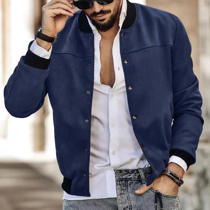 Suede Stand Collar Button Jacket - DUVAL