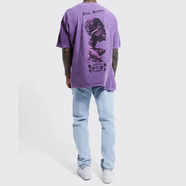 Oversized Street Print Casual T-Shirt Purple