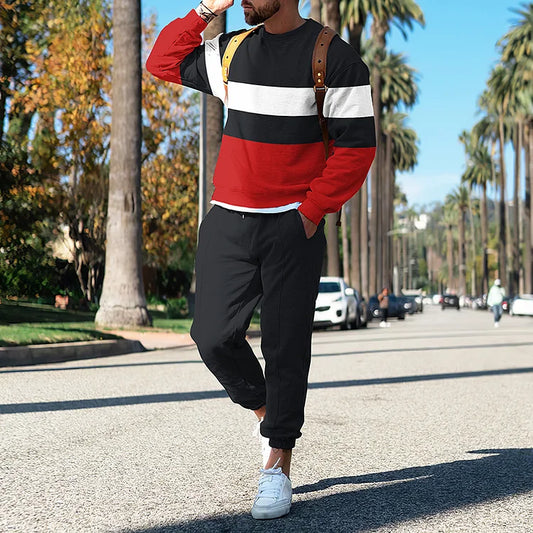 Retro Black Red Stripe Print Sweatshirt And Sweatpants Co-Ord