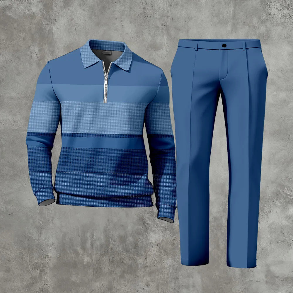 Long Sleeved Casual Quarter Zip Two-Piece Set