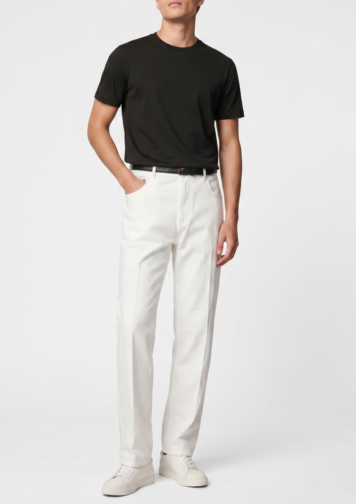 Essential White Straight Leg Denim Trousers