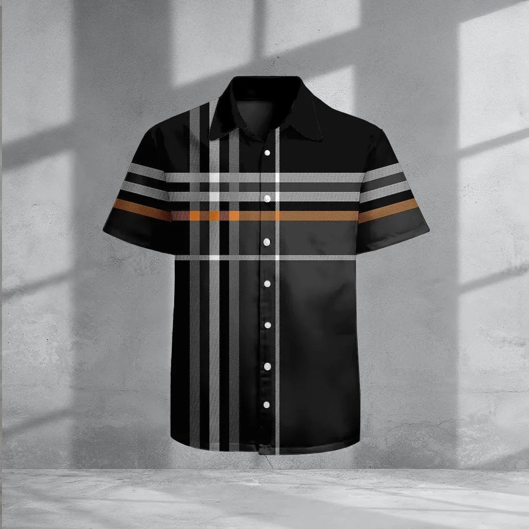 Geometric Polo Button Print Short-Sleeve Shirt - DUVAL