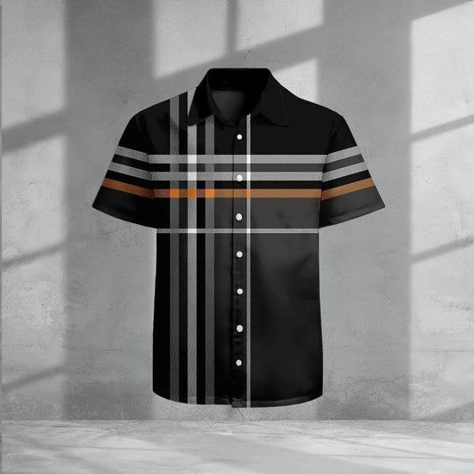 Geometric Polo Button Print Short-Sleeve Shirt - DUVAL