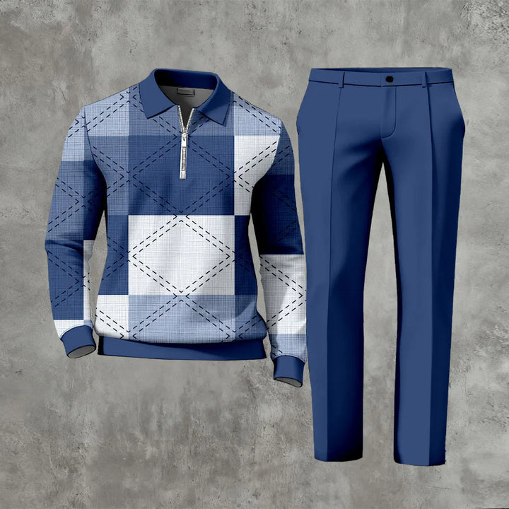 Long Sleeved Casual Quarter Zip Two-Piece Set - DUVAL