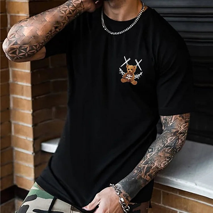Streetwear Graphic Printed Toy Bear Crew Neck Tee - DUVAL