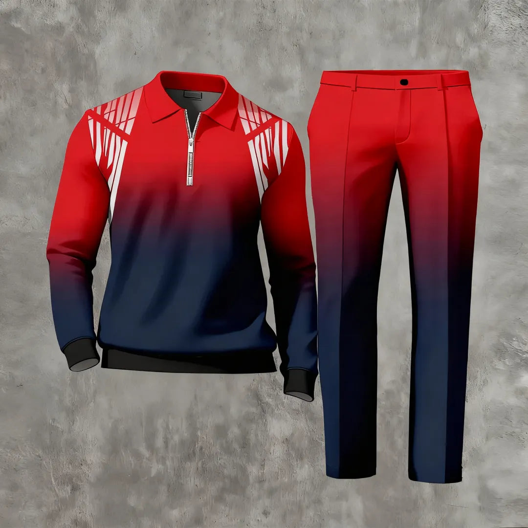Long Sleeved Casual Quarter Zip Two-Piece Set - DUVAL