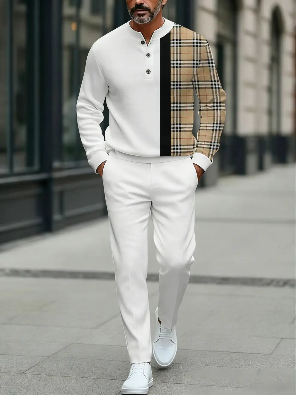 Long Sleeve Long Pants Button Two-Piece Set - DUVAL