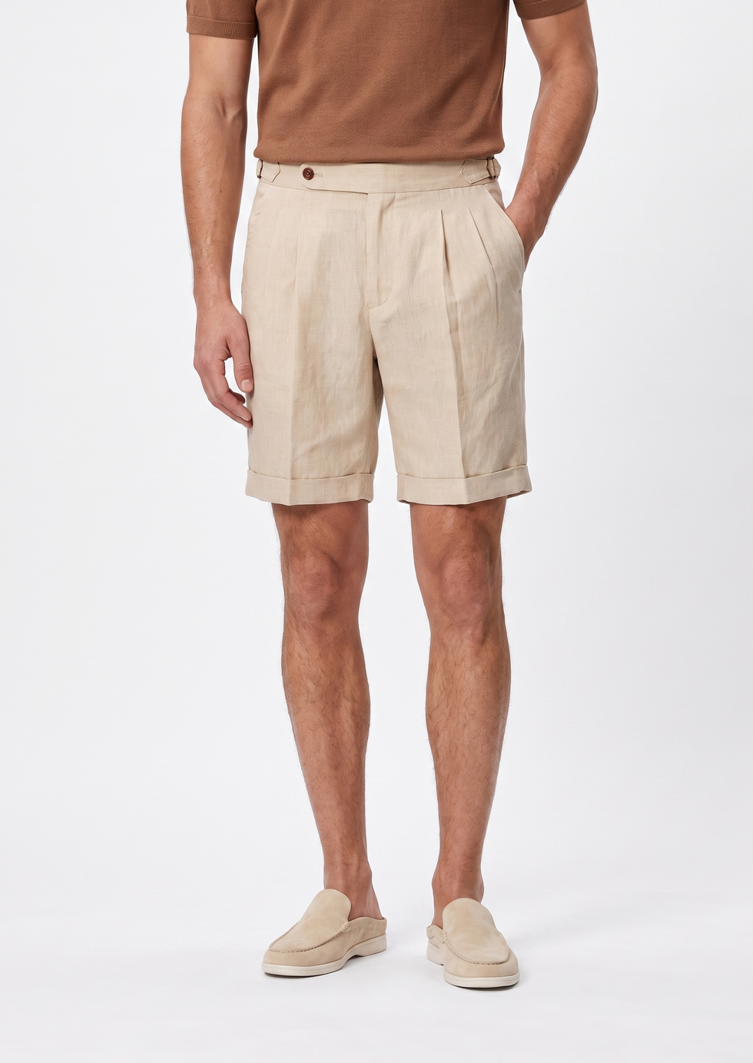Sand Pleated Linen Seaside Shorts