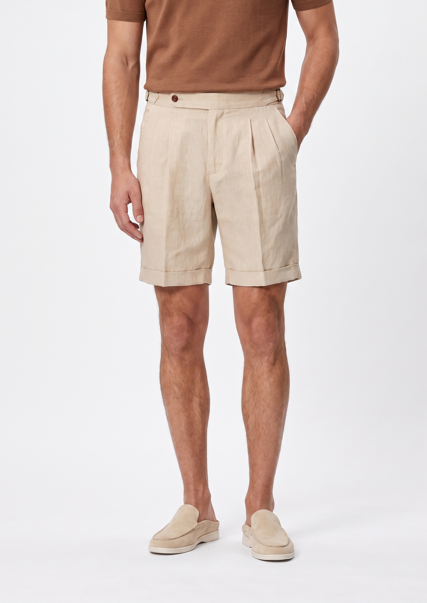 Sand Pleated Linen Seaside Shorts