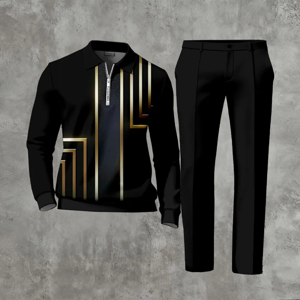 Long Sleeved Casual Quarter Zip Two-Piece Set - DUVAL