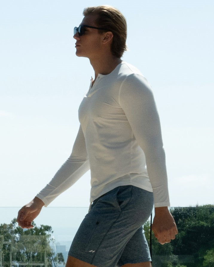 All Day Elite Henley Curve-Hem Stretch Long Sleeve