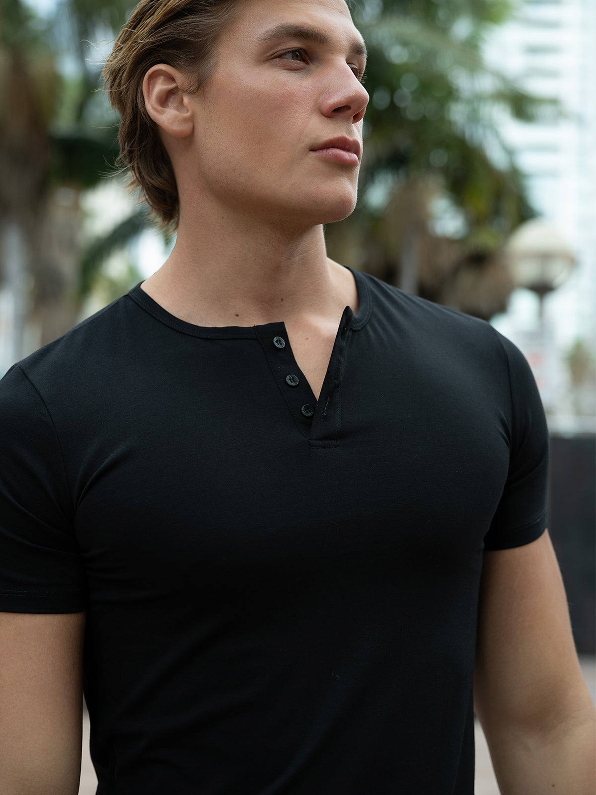 All Day Elite Henley Curve-Hem Stretch Short Sleeve