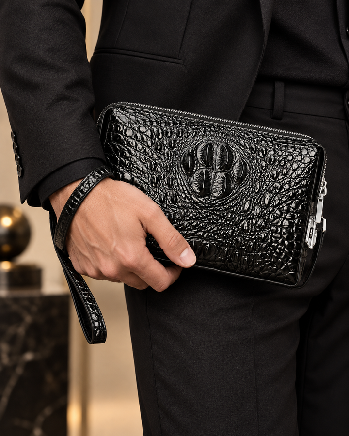 The Mayfair 26 — Crocodile Leather Pouch | Black