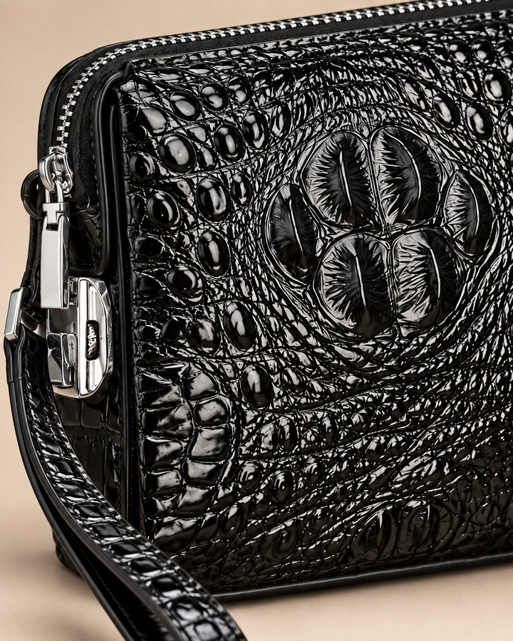 The Mayfair 26 — Crocodile Leather Pouch | Black