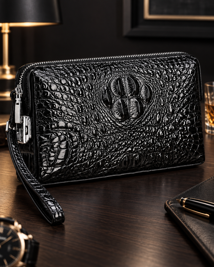 The Mayfair 26 — Crocodile Leather Pouch | Black