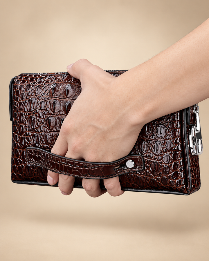 The Mayfair 26 — Crocodile Leather Pouch | Brown