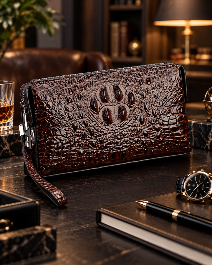 The Mayfair 26 — Crocodile Leather Pouch | Brown