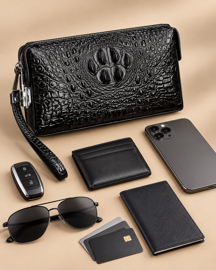 The Mayfair 26 — Crocodile Leather Pouch | Black