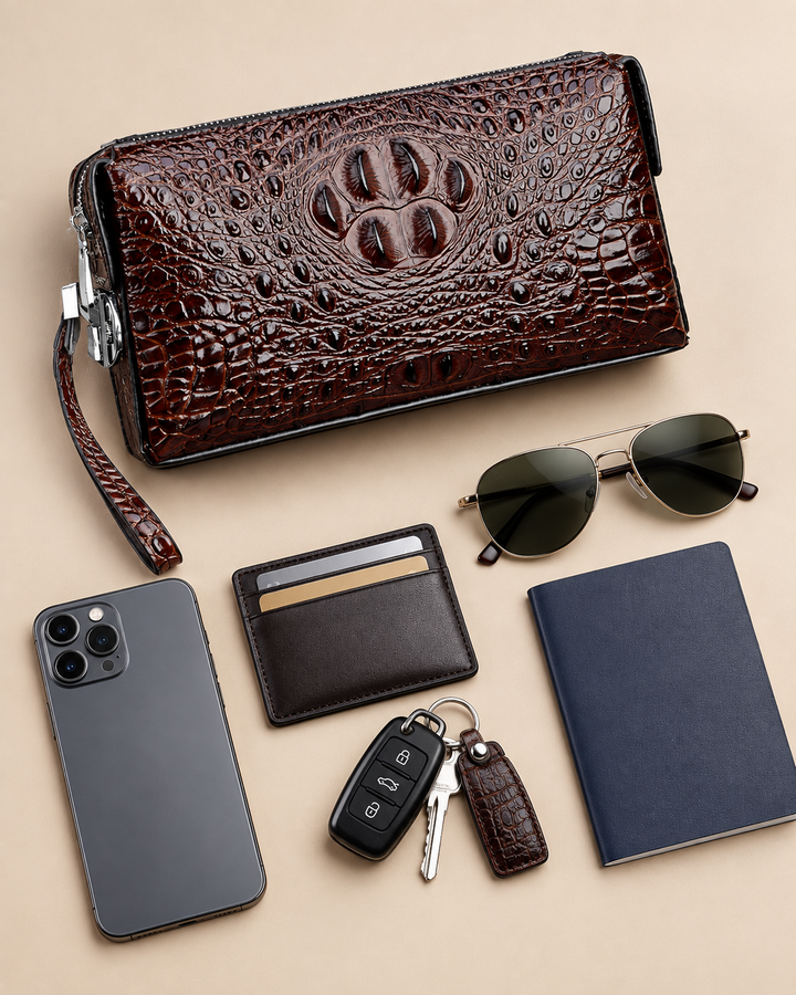 The Mayfair 26 — Crocodile Leather Pouch | Brown