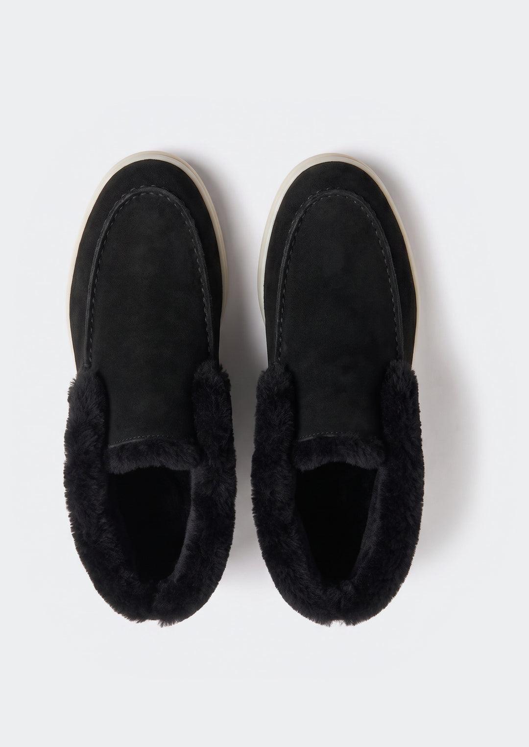 Courchevel Shearling Loafers - Black, top view showing the shearling lining