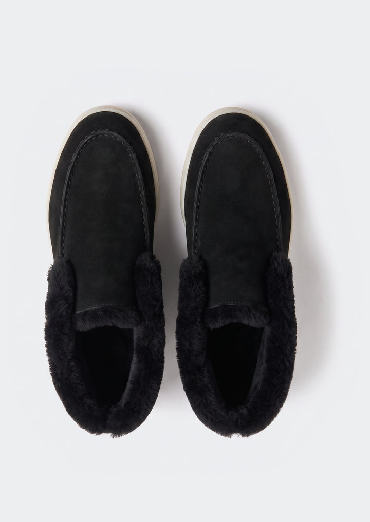 Courchevel Shearling Loafers - Black, top view showing the shearling lining
