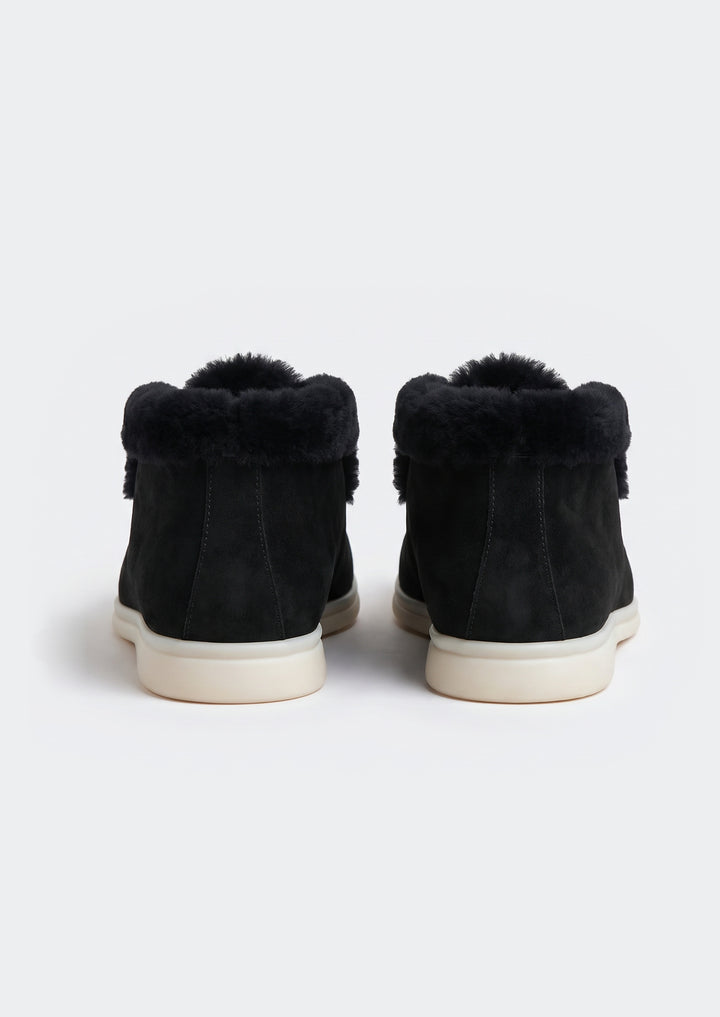 Courchevel Shearling Loafers - Black, back view of the heels and shearling cuff