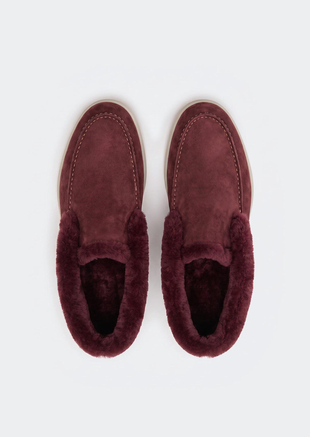 Courchevel Shearling Loafers - Burgundy, top view showing the shearling lining