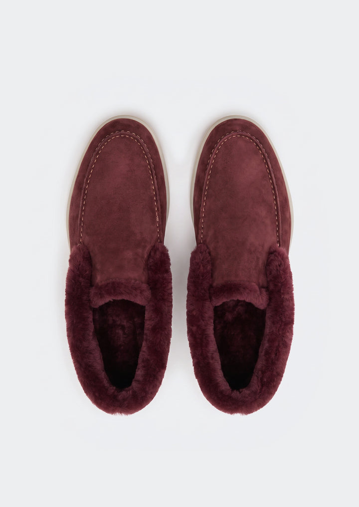 Courchevel Shearling Loafers - Burgundy, top view showing the shearling lining