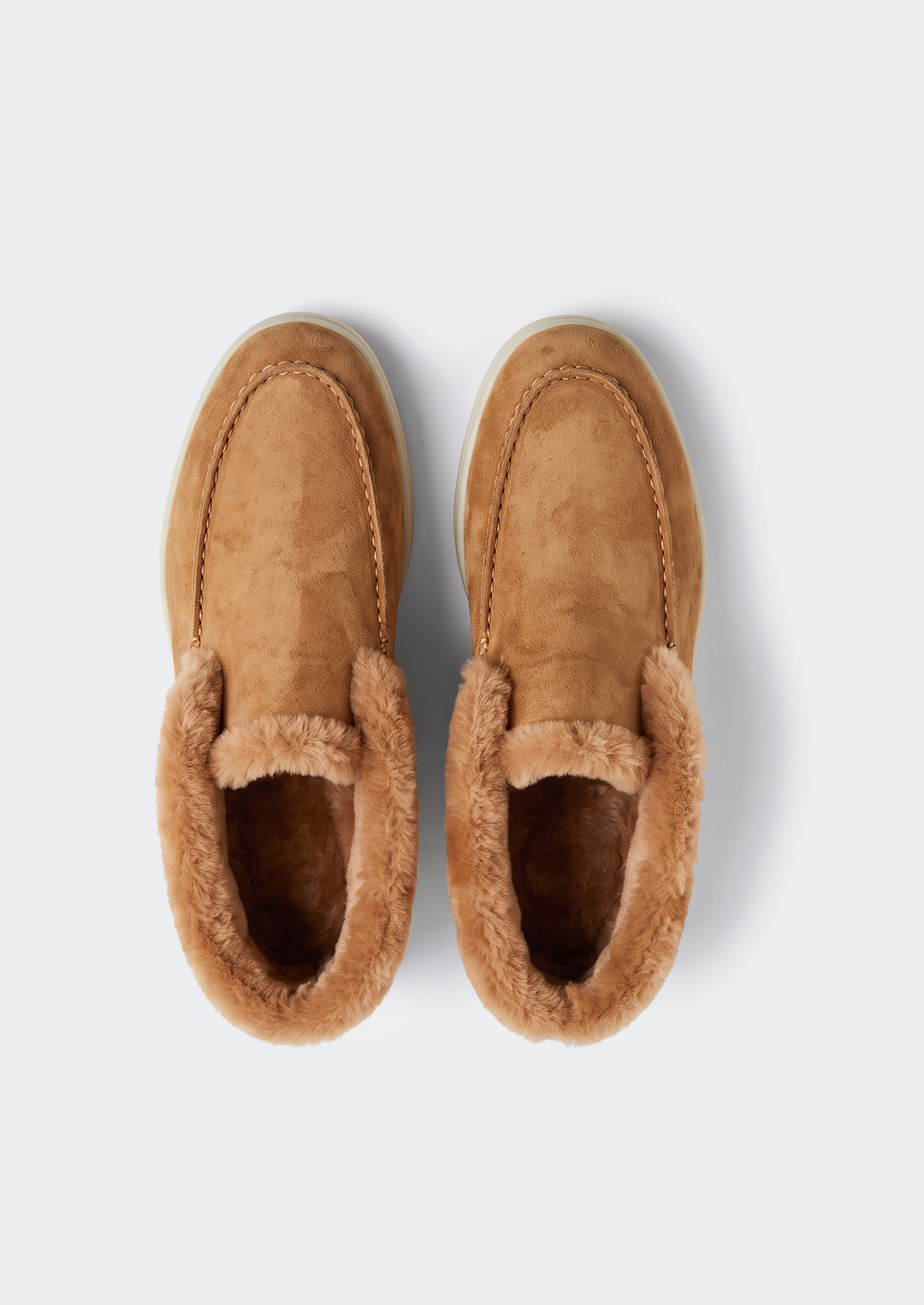 Courchevel Shearling Loafers - Camel, top view showing the shearling lining