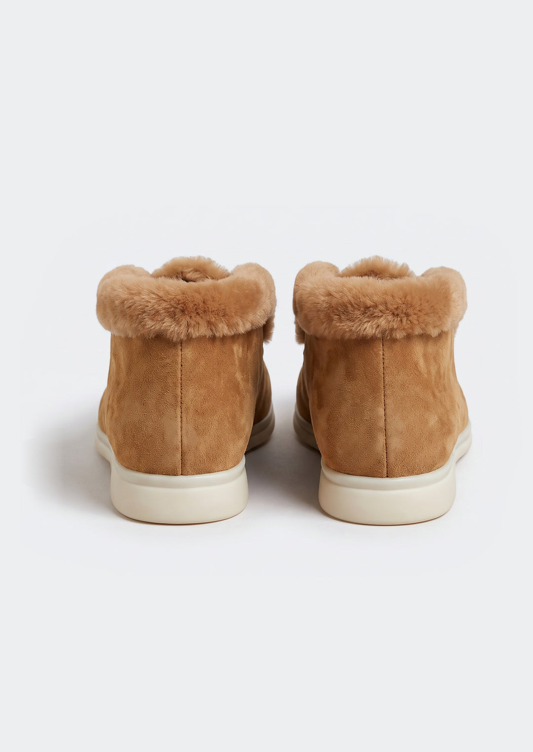 Courchevel Shearling Loafers - Camel, back view of the heels and shearling cuff