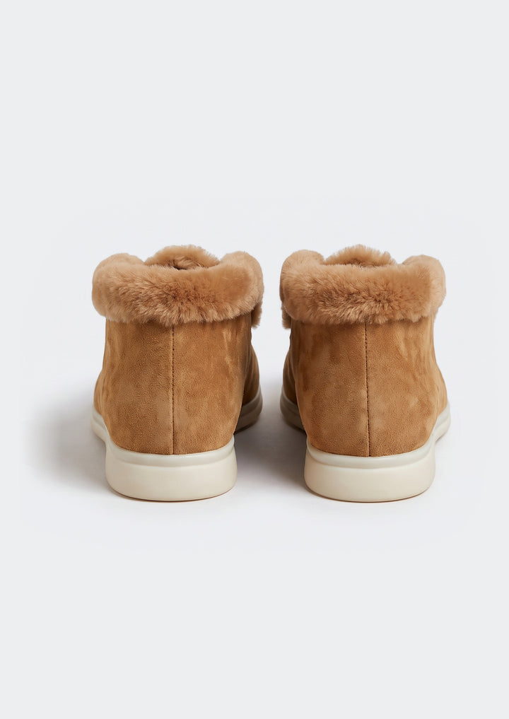 Courchevel Shearling Loafers - Camel, back view of the heels and shearling cuff