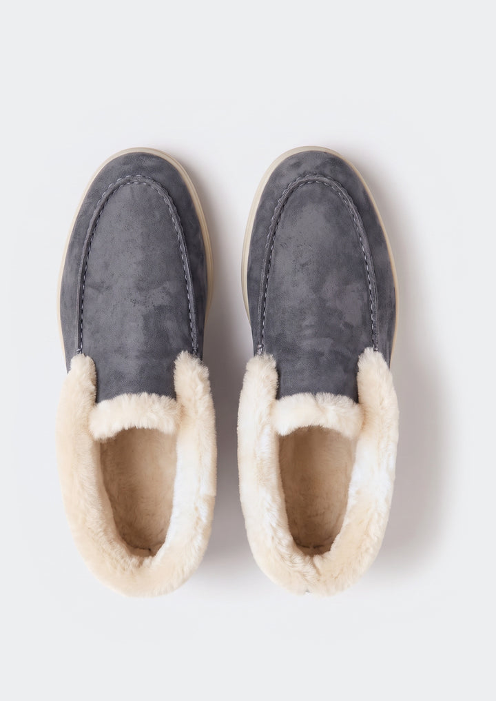 Courchevel Shearling Loafers - Charcoal, top view showing the shearling lining