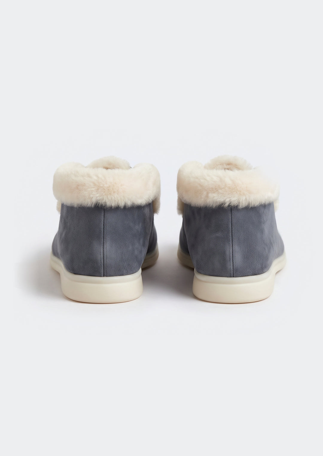 Courchevel Shearling Loafers - Charcoal, back view of the heels and shearling cuff