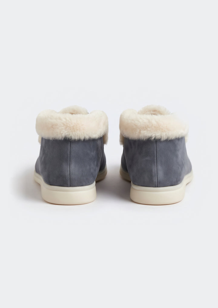 Courchevel Shearling Loafers - Charcoal, back view of the heels and shearling cuff