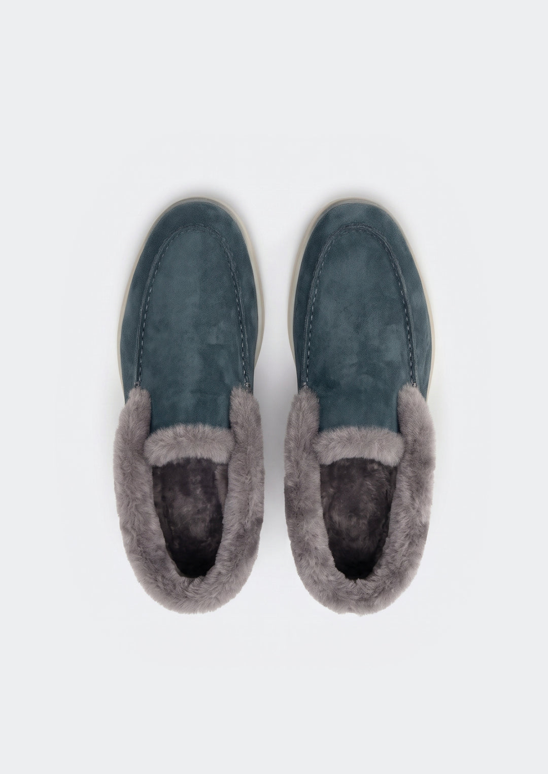 Courchevel Shearling Loafers - Petrol, top view showing the shearling lining